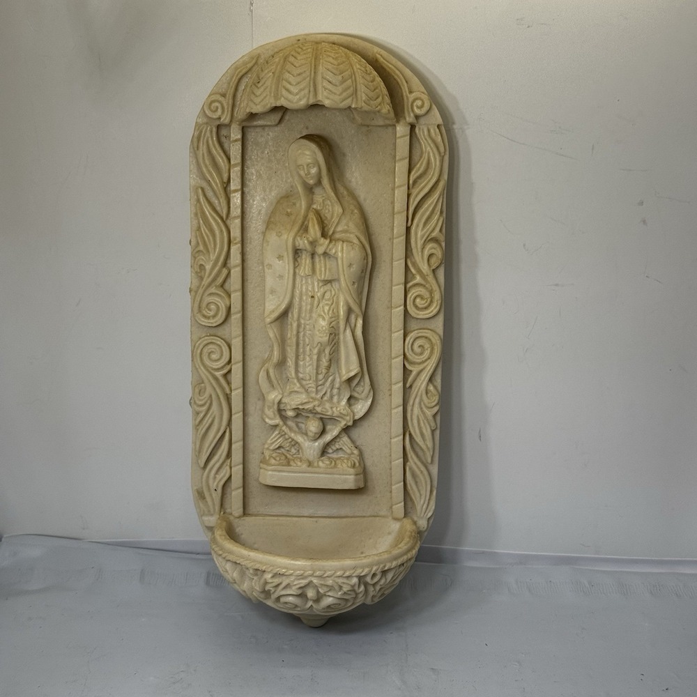 Resin our Lady of Guadalupe Madonna Mary Holy Water Font 11.75" T 5.5"W Mexico